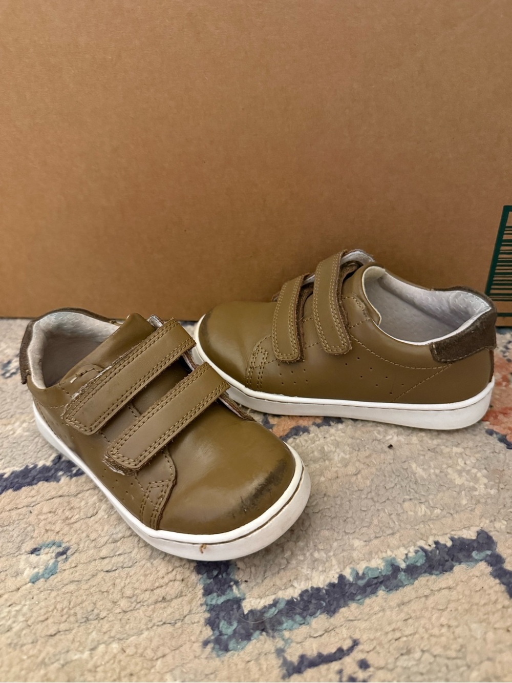 Kids Olive Brown Velcro Shoes